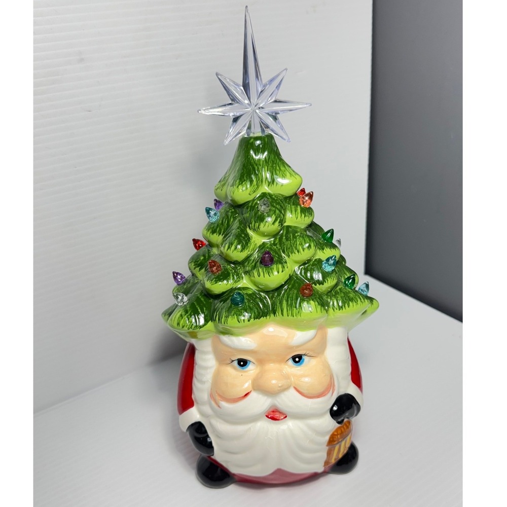 Vintage Style Ceramic Light Up Santa Christmas Tree Figurine Battery Operated - Picture 6 of 12